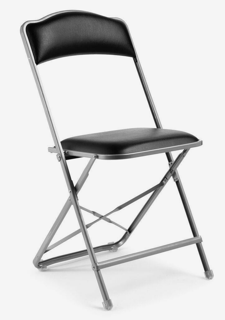 Silver Frame Fritz Style Folding Chairs with Vinyl Cushion