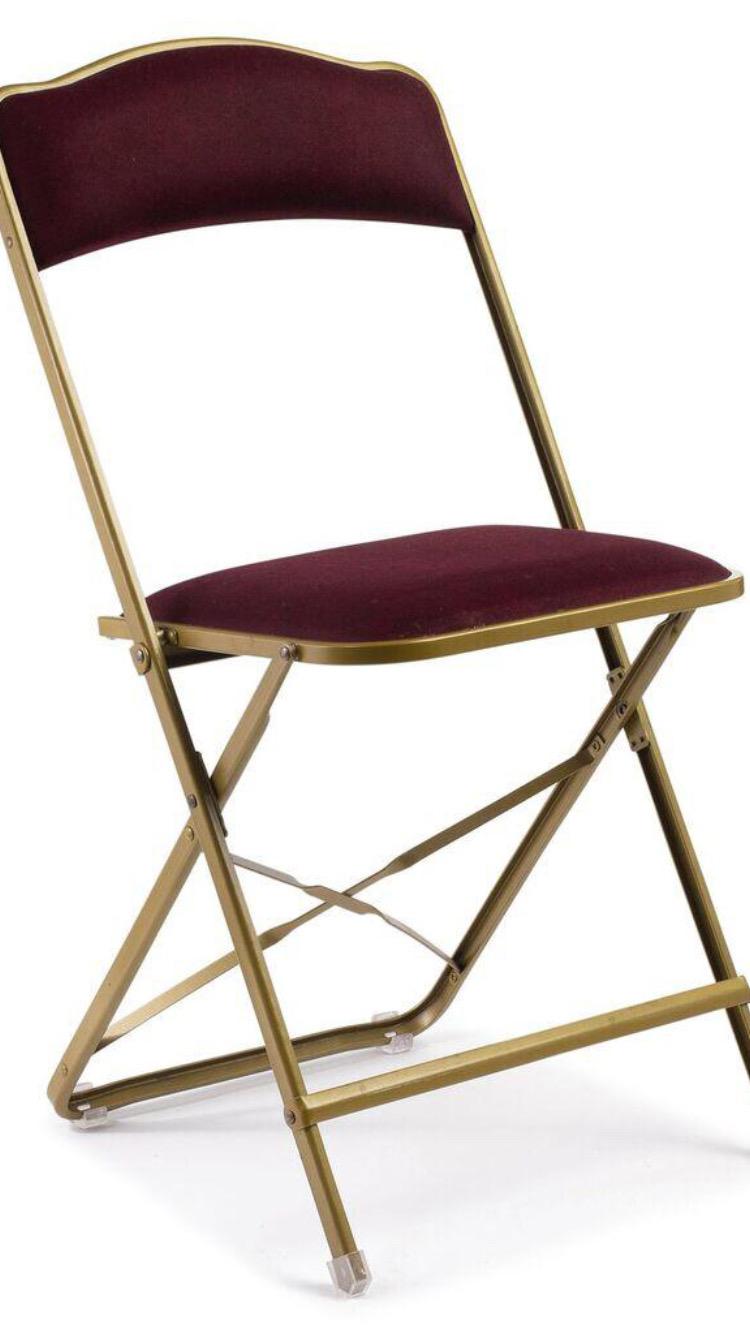 Gold Frame Burgundy Fabric Fritz Style Folding Chairs