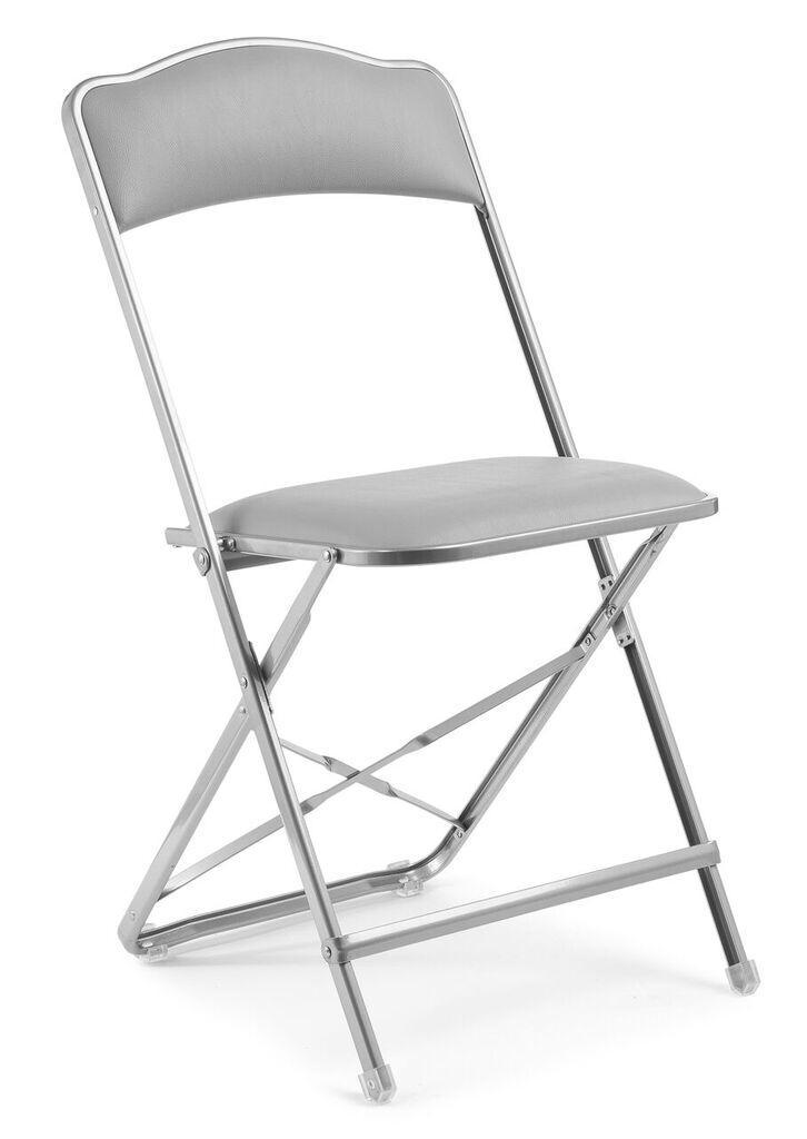 Silver Frame Fritz Style Folding Chairs with Vinyl Cushion