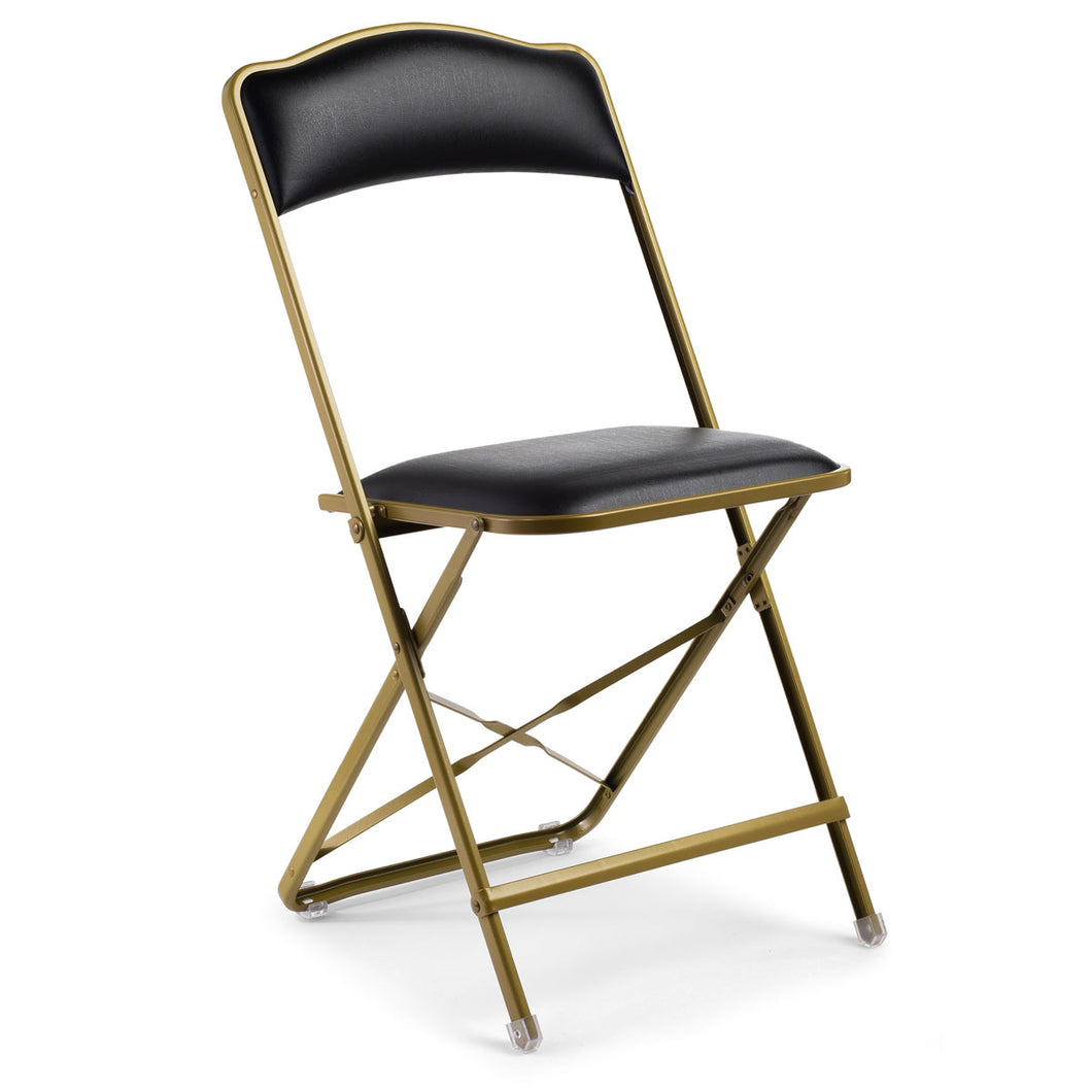 Gold Frame Fritz Style Folding Chairs with Vinyl Cushion