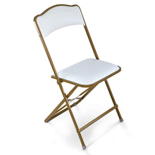 Load image into Gallery viewer, Gold Frame Fritz Style Folding Chairs with Vinyl Cushion
